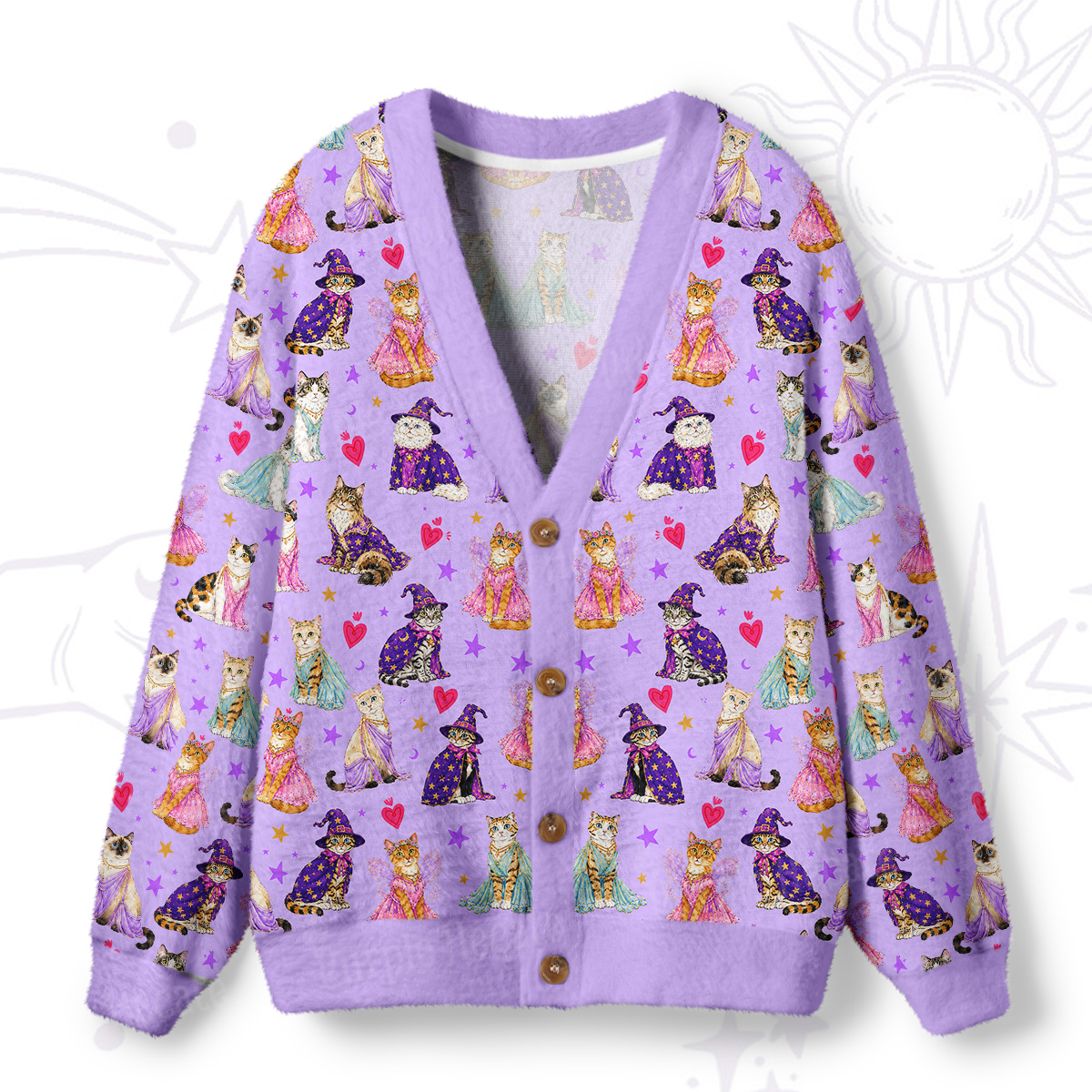 Purplehecate Enchanted Sorcerer Cats  Ugly Cardigan Sweaters