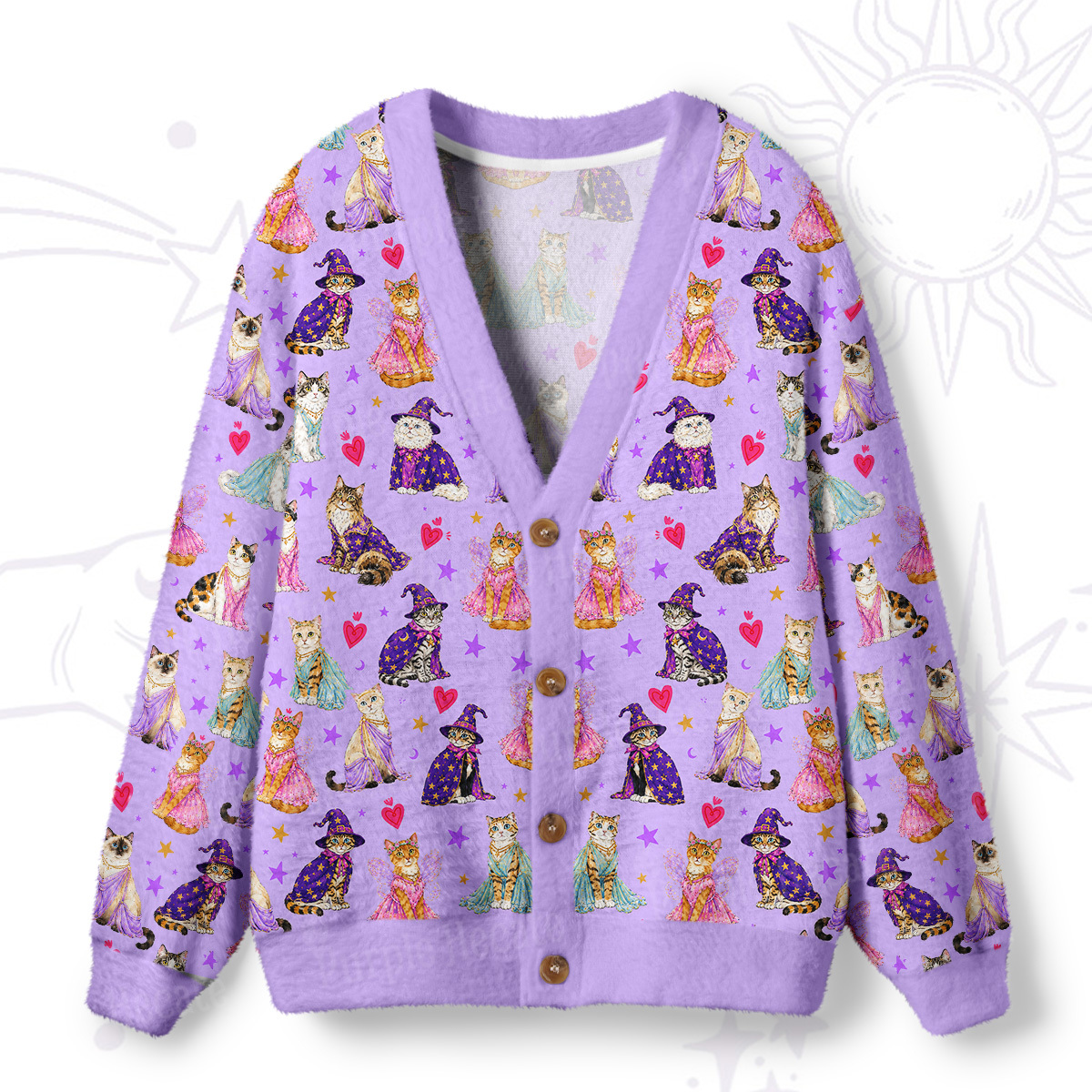 Purplehecate Enchanted Sorcerer Cats  Ugly Cardigan Sweaters