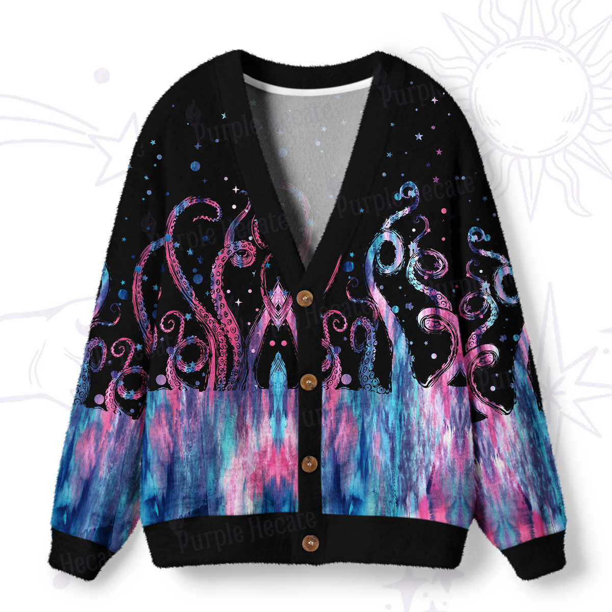 Purplehecate Ombre Octopus Glitter Tentacles Ugly Cardigan Sweaters