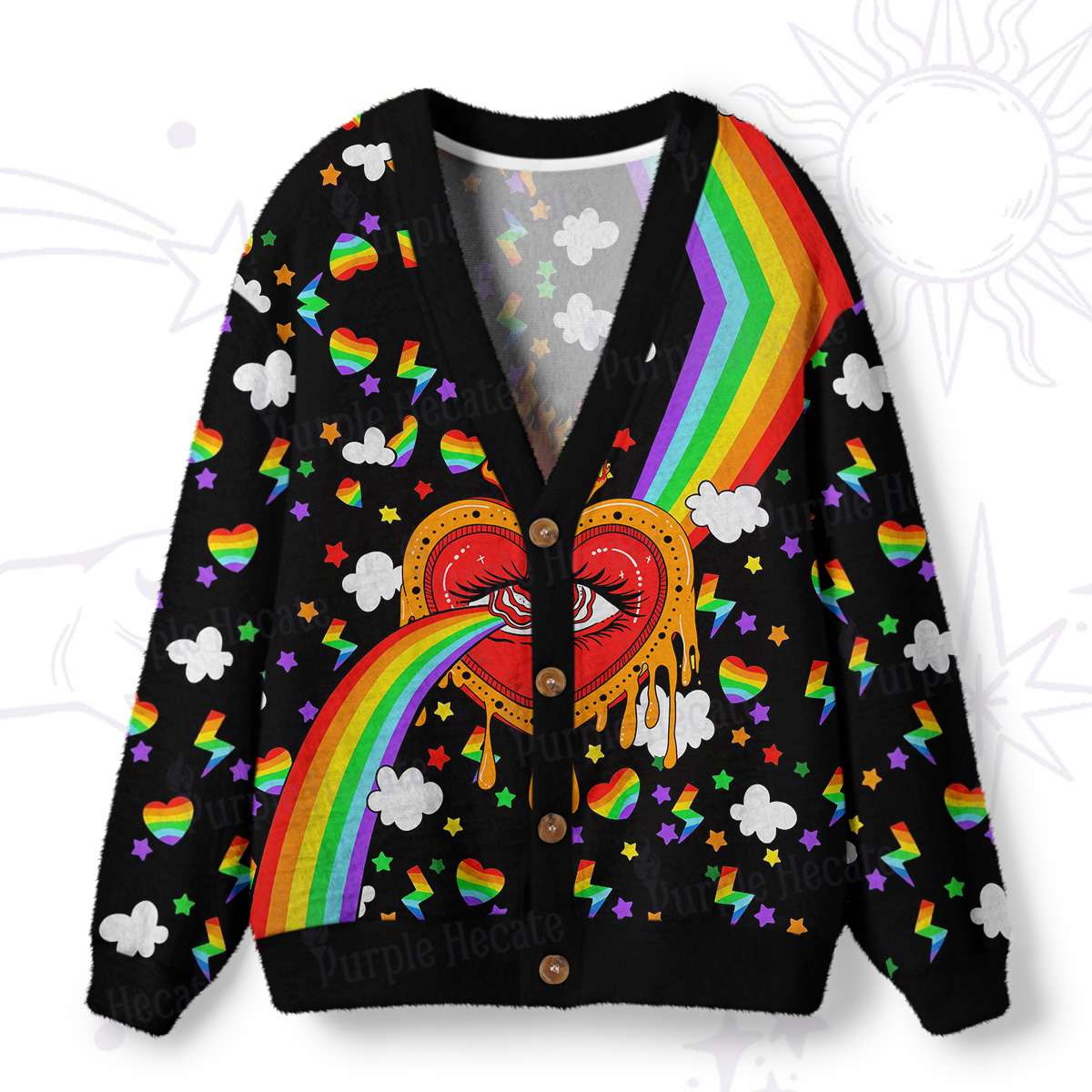 Purplehecate Rainbow Sacred Heart All Seeing Eye Pride Ugly Cardigan Sweaters
