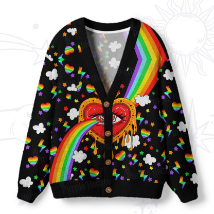 Purplehecate Rainbow Sacred Heart All Seeing Eye Pride Ugly Cardigan Sweaters