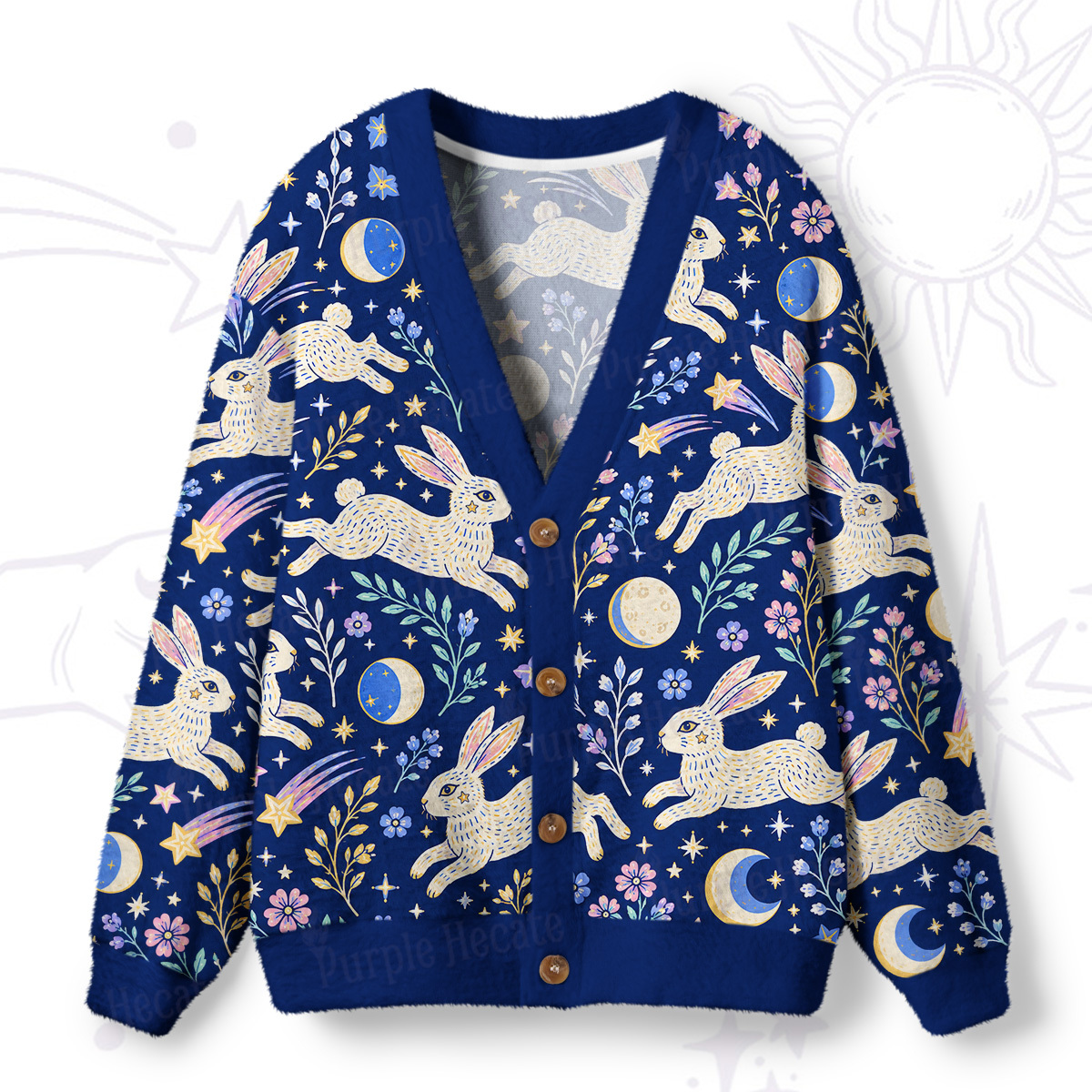 Purplehecate Moonlit Hopping Bunny Ugly Cardigan Sweaters