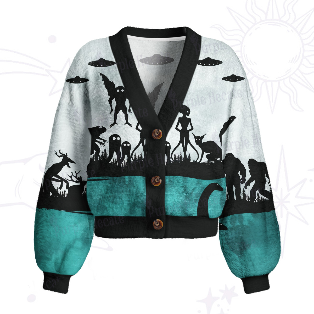 Purplehecate Alien Lake Monster Encounter Cardigan Sweaters