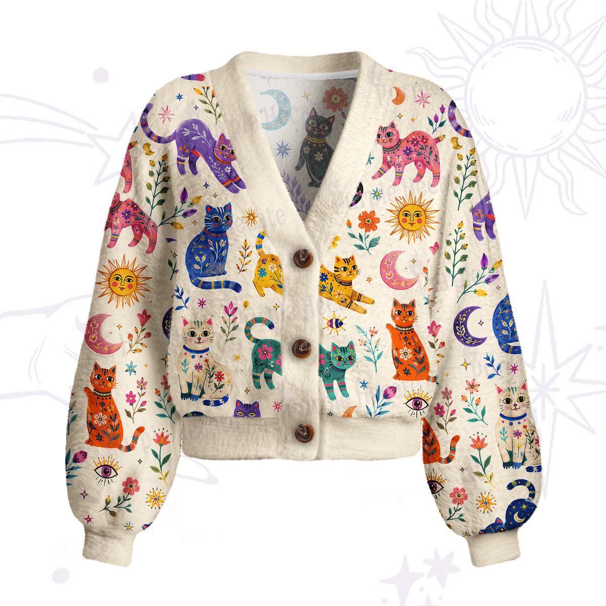 Purplehecate Rainbow Magic Cats Cardigan Sweaters