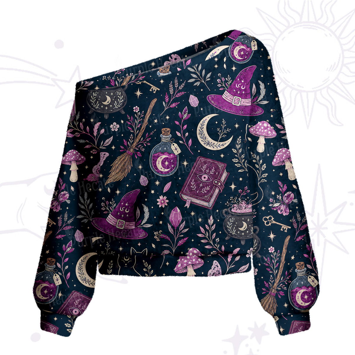 Purplehecate Witchcraft Spellbook One Shoulder Sweaters