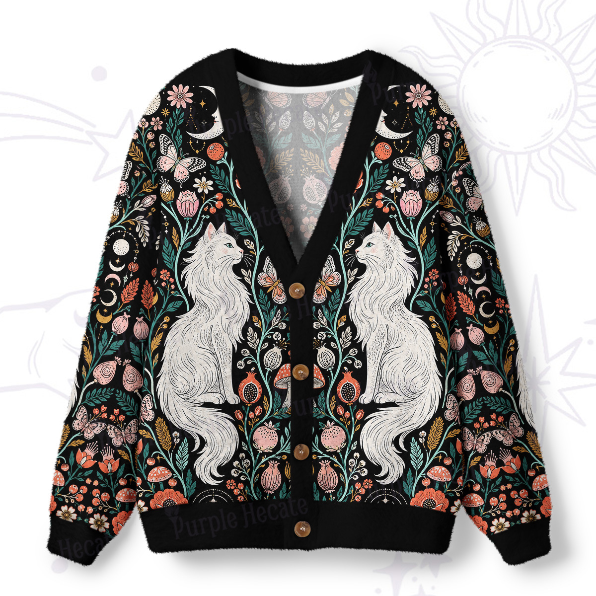 Purplehecate Lunar White Cat Forest Strappy Ugly Cardigan Sweaters