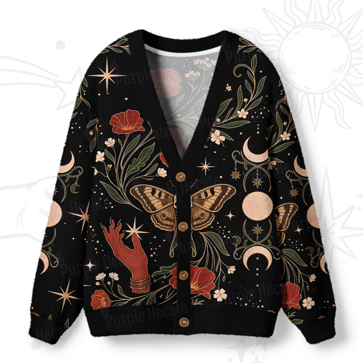 Purplehecate Death Moth Rebirț Ugly Cardigan Sweaters