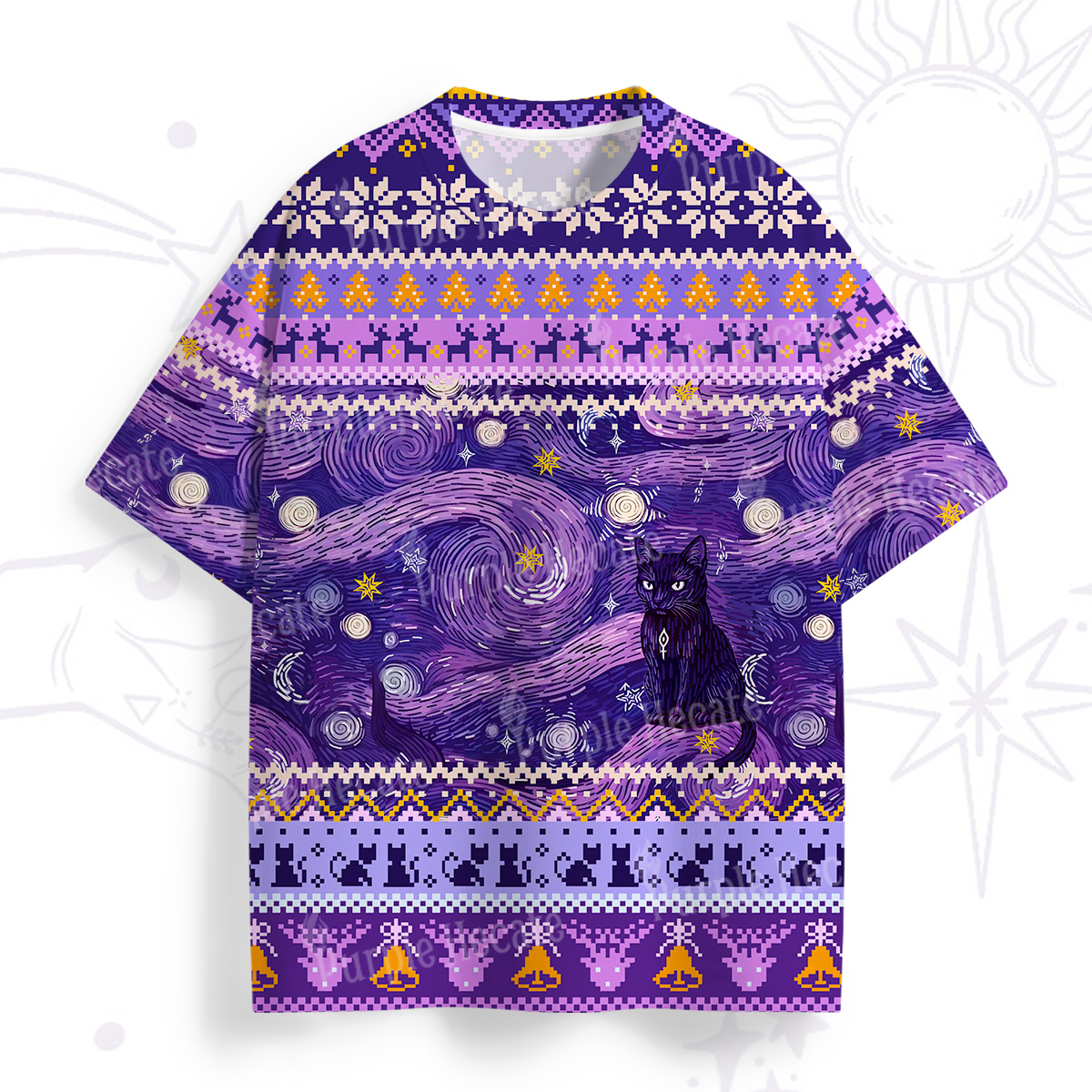 Purplehecate Mystic Cat Beneath the Cosmic Veil All Over Print T-Shirt