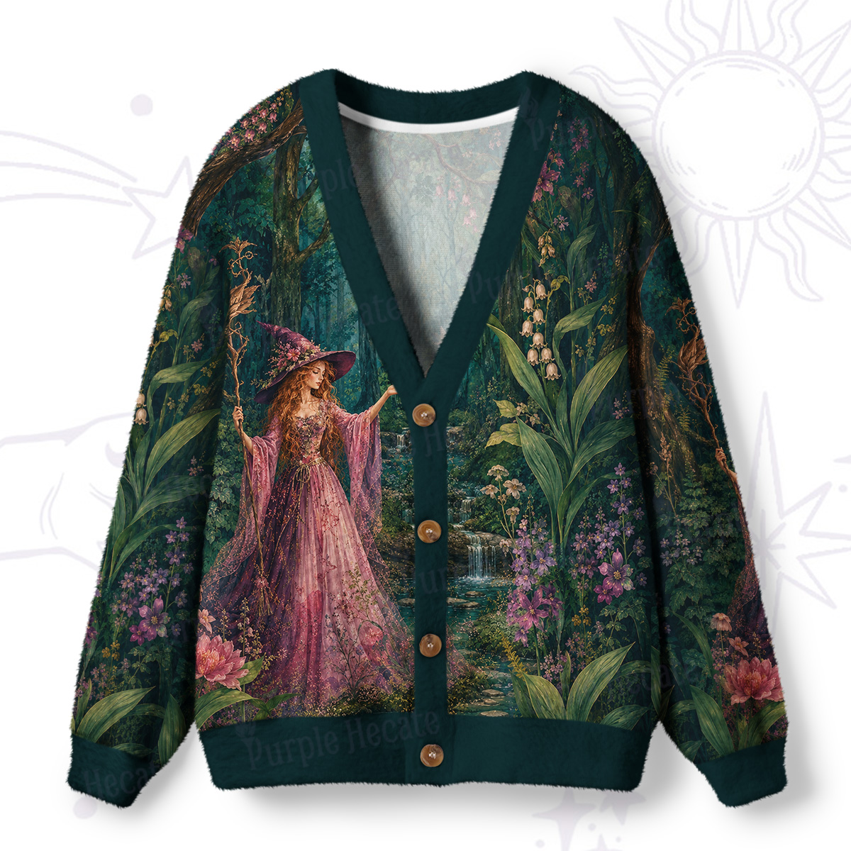 Purplehecate Magical Forest Fairy Witch Ugly Cardigan Sweaters