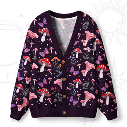 Purplehecate Trippy Magic Mushroom Ugly Cardigan Sweaters