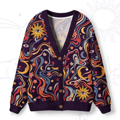Purplehecate Psychedelic Celestial Eye Ugly Cardigan Sweaters