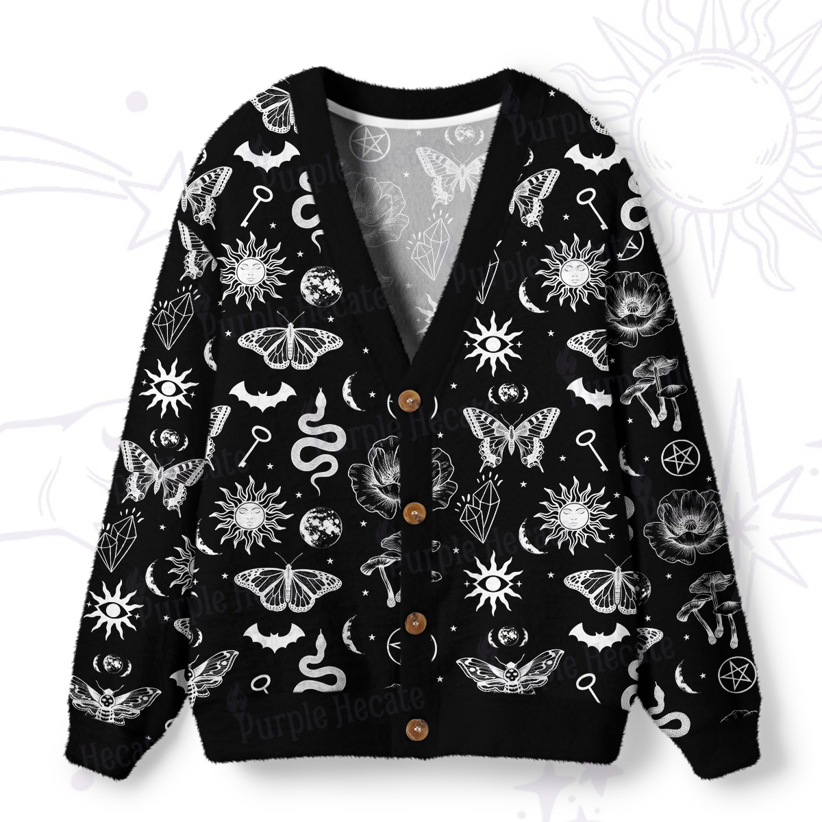 Purplehecate Occult Moth & Serpent Ugly Cardigan Sweaters