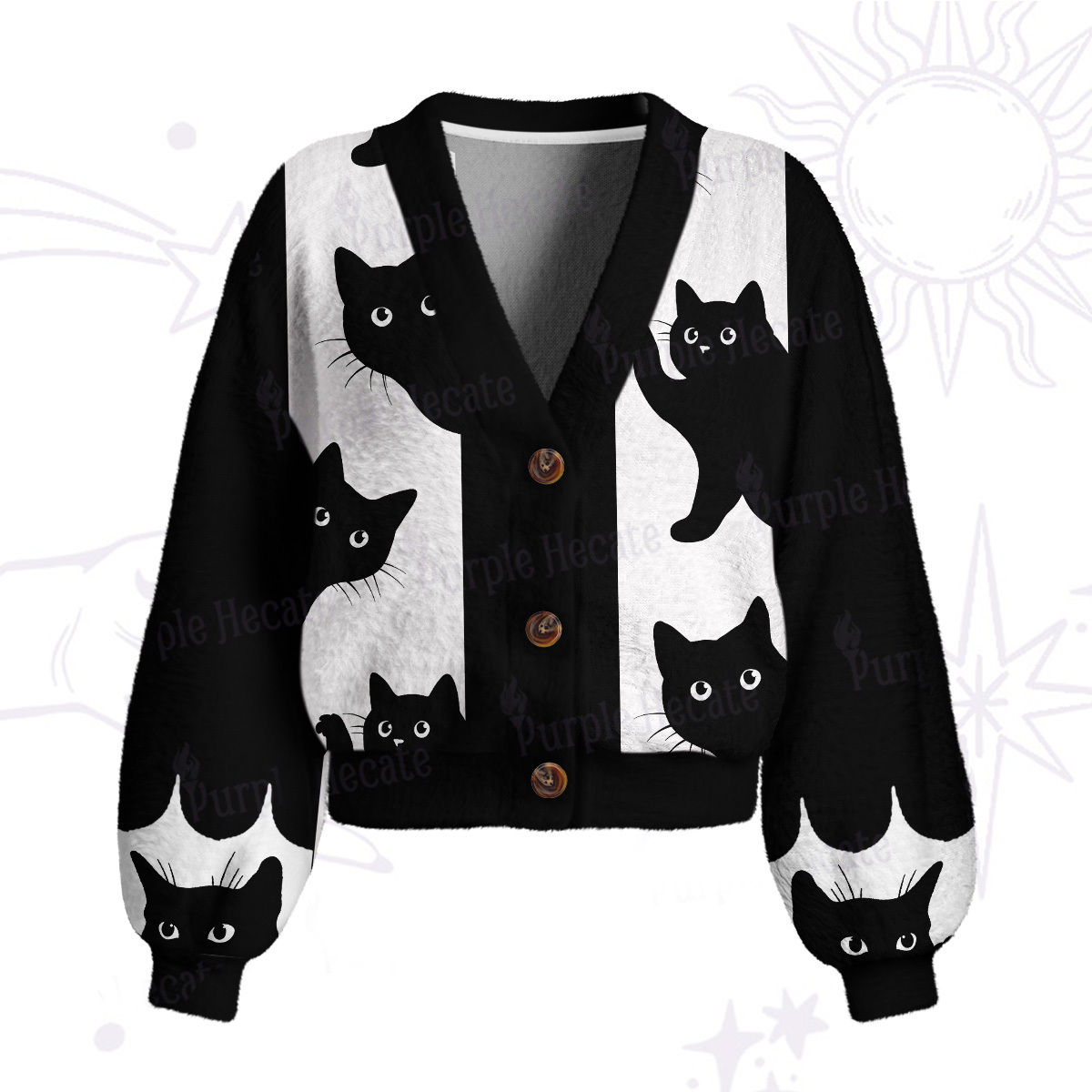 Purplehecate Peekaboo Cats Cardigan Sweaters