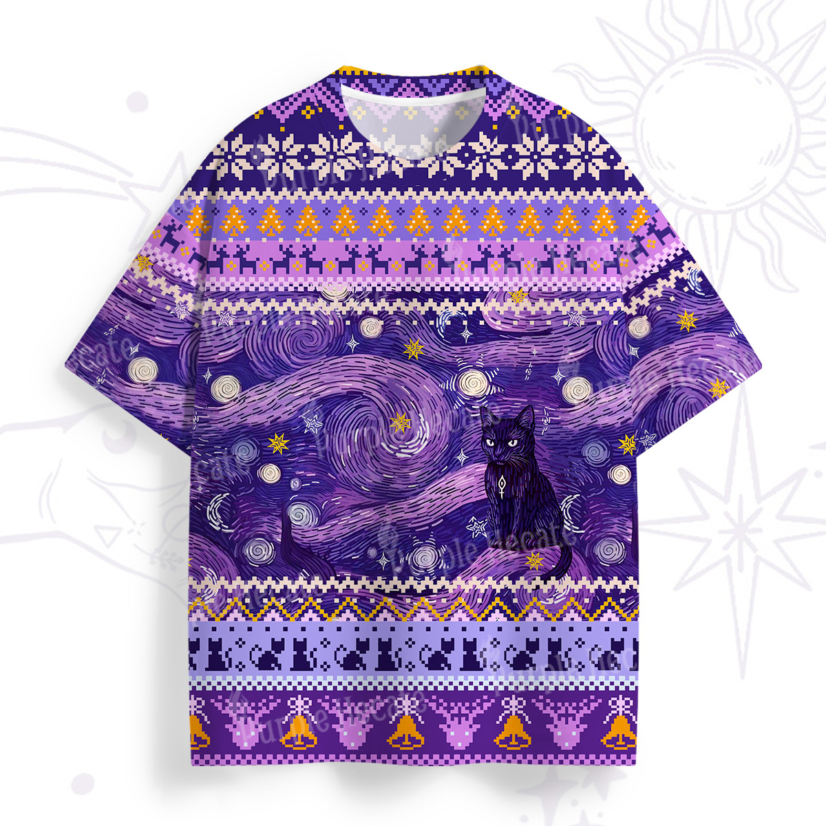 Purplehecate Mystic Cat Beneath the Cosmic Veil All Over Print T-Shirt