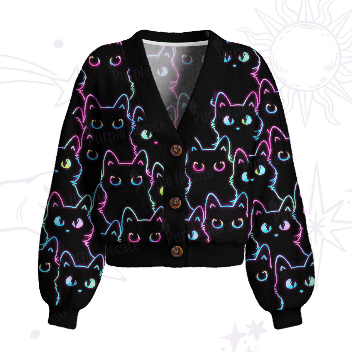 Purplehecate Neon Glow Stacked Cats Cardigan Sweaters