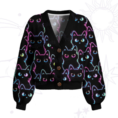 Purplehecate Neon Glow Stacked Cats Cardigan Sweaters