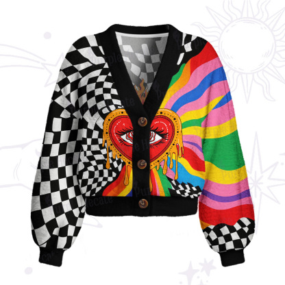 Purplehecate Trippy Rainbow Heart Eye Cardigan Sweaters