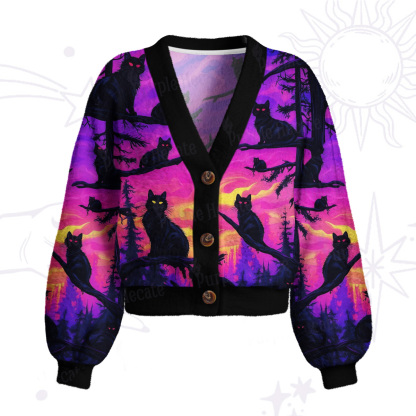 Purplehecate Twilight Forest Guardian Cat Cardigan Sweaters