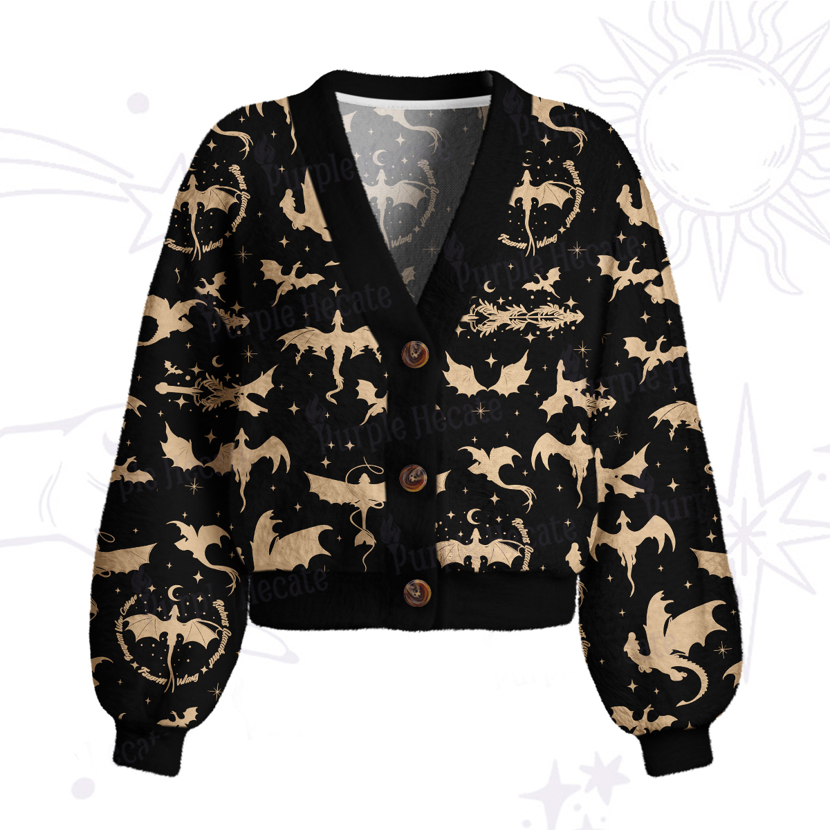 Purplehecate Fantasy Dragon Allover Cardigan Sweaters