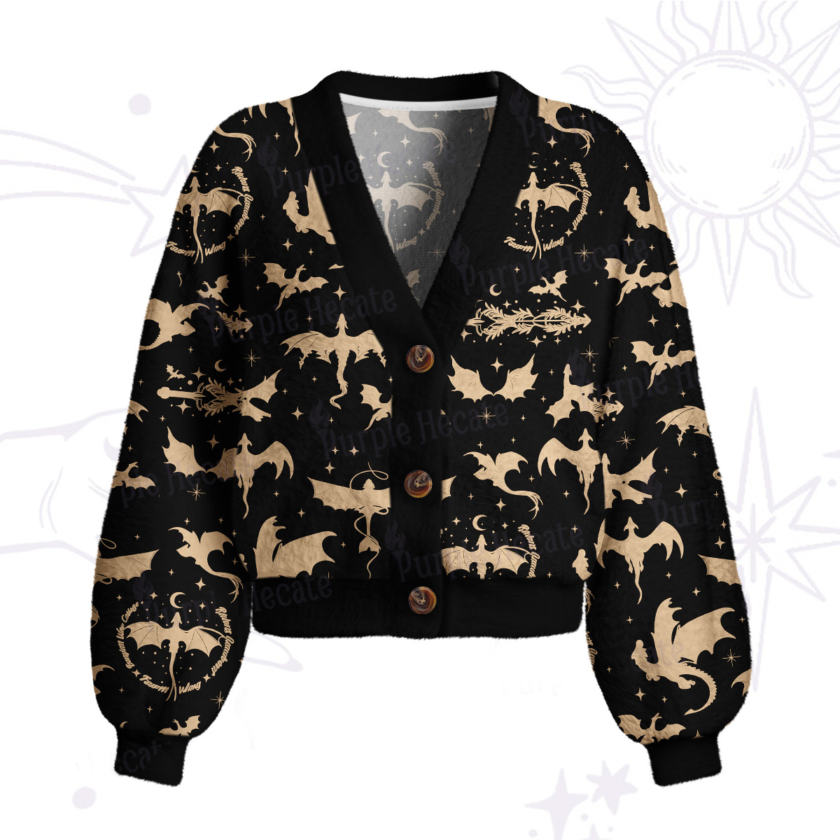 Purplehecate Fantasy Dragon Allover Cardigan Sweaters
