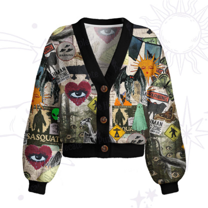 Purplehecate Cryptid Warning Collage Cardigan Sweaters