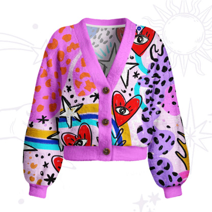 Purplehecate Cosmic Love Eyes Graffiti Cardigan Sweaters