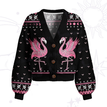 Purplehecate Witchy Pink Flamingo Skull Cardigan Sweaters