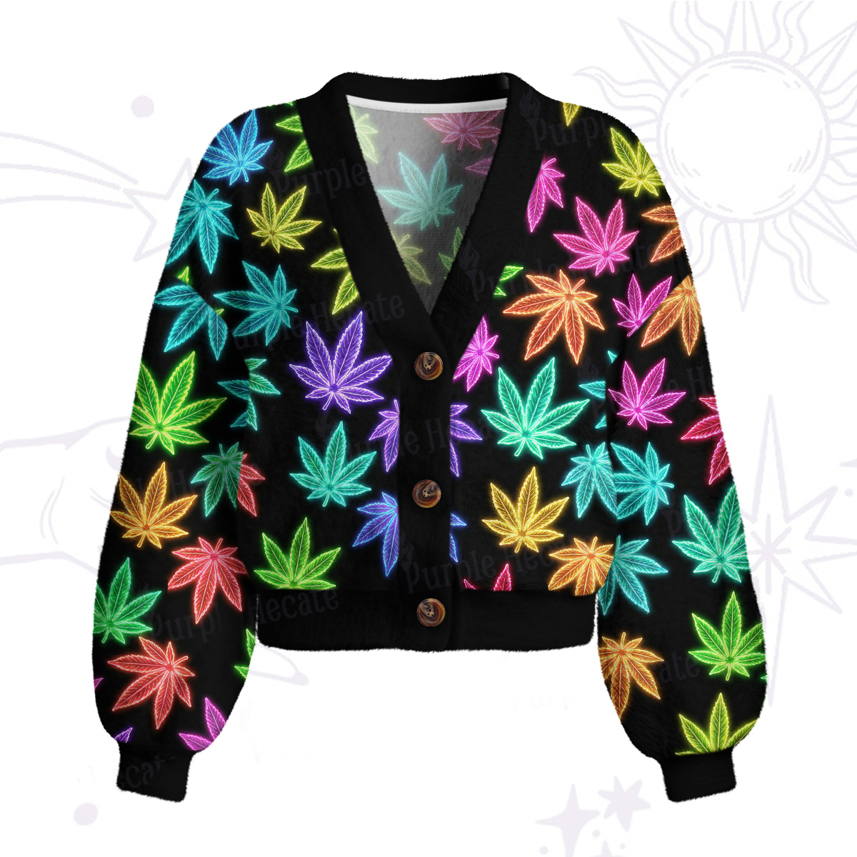 Purplehecate Trippy Weed Cardigan Sweaters