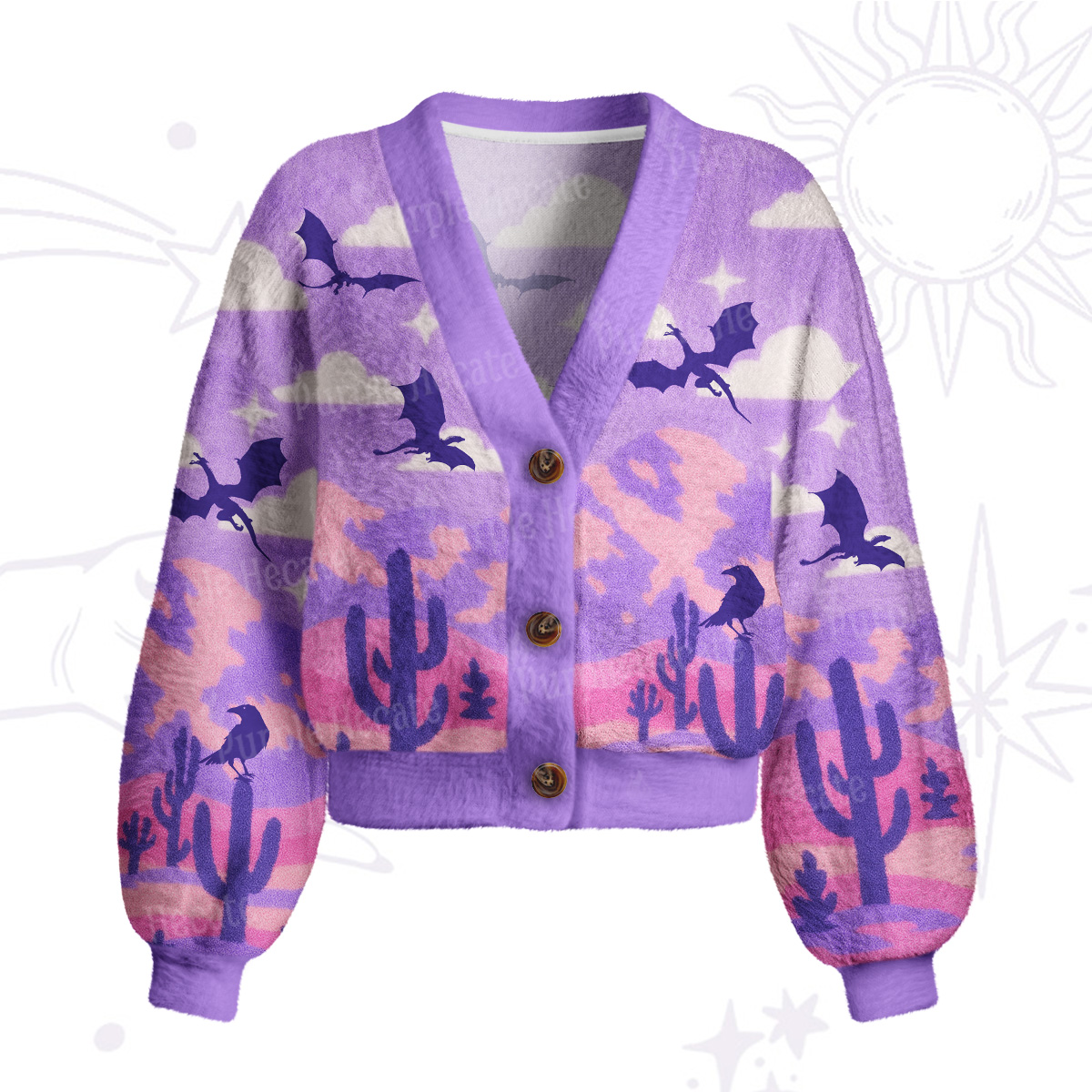 Purplehecate Mystic Desert Dragons Cardigan Sweaters