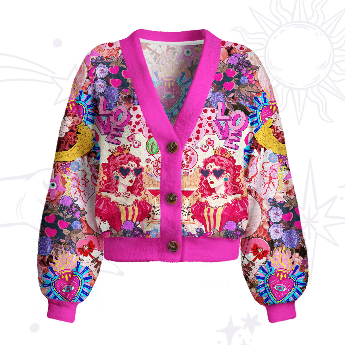 Purplehecate Queen of Hearts Angel Graphic Cardigan Sweaters