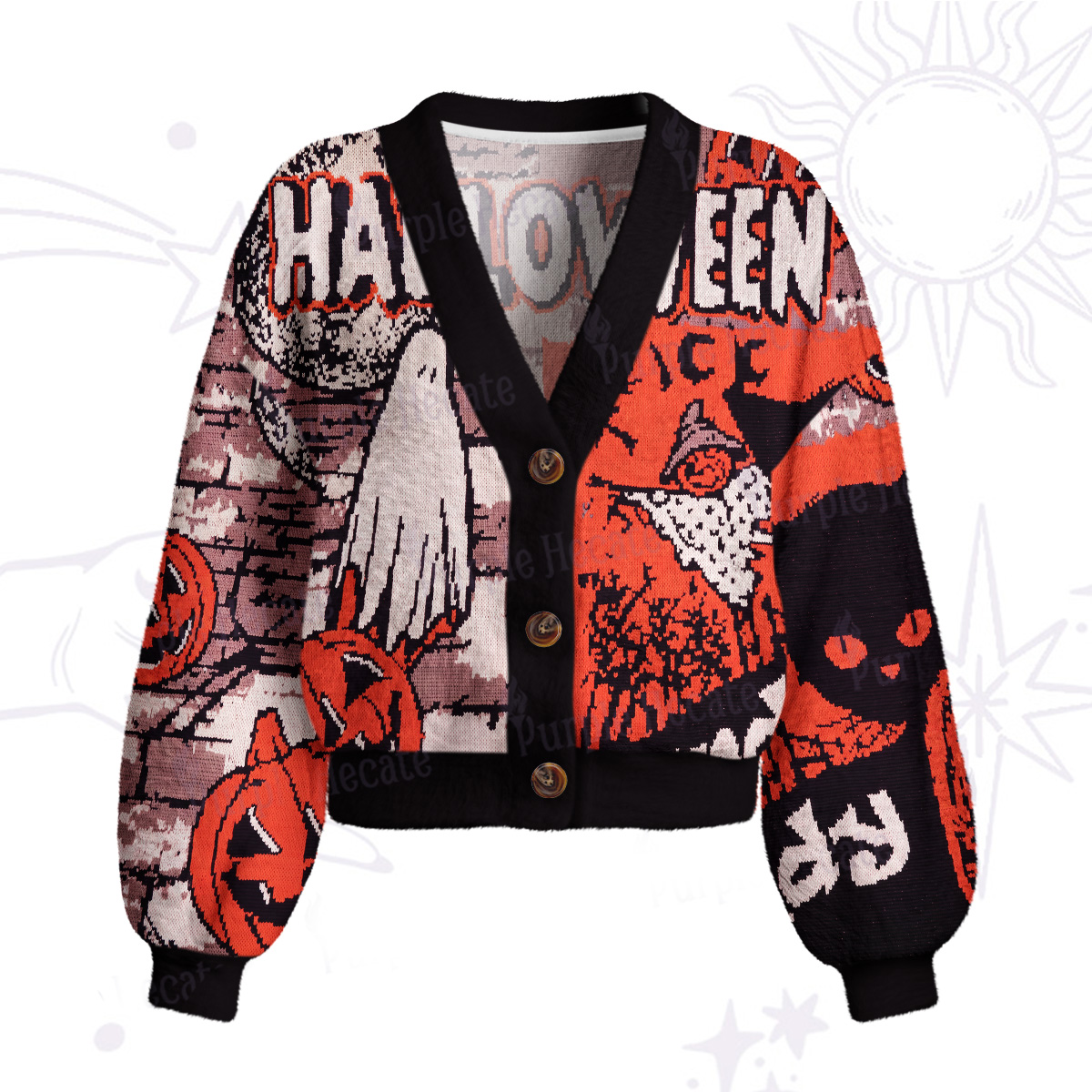 Purplehecate Pumpkin Orange Ghost Cardigan Sweaters