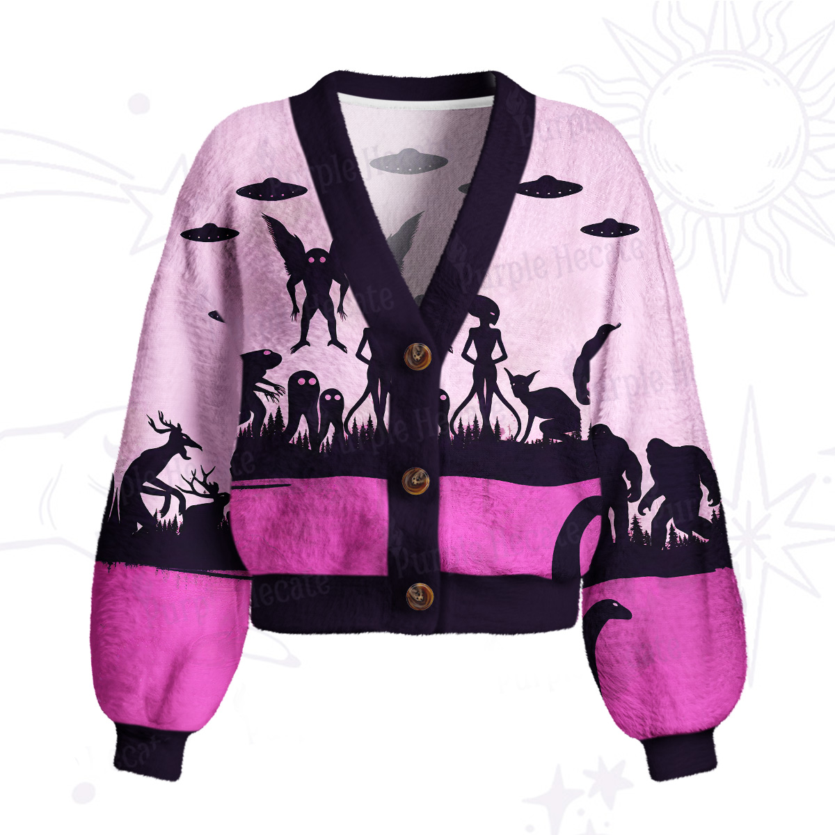 Purplehecate Alien Lake Monster Encounter Cardigan Sweaters