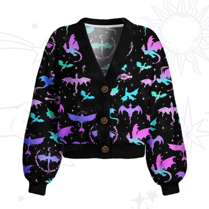 Purplehecate Neon Fantasy Dragon Allover Cardigan Sweaters