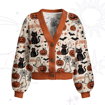 Purplehecate Halloween Ghost Black Cat Cardigan Sweaters