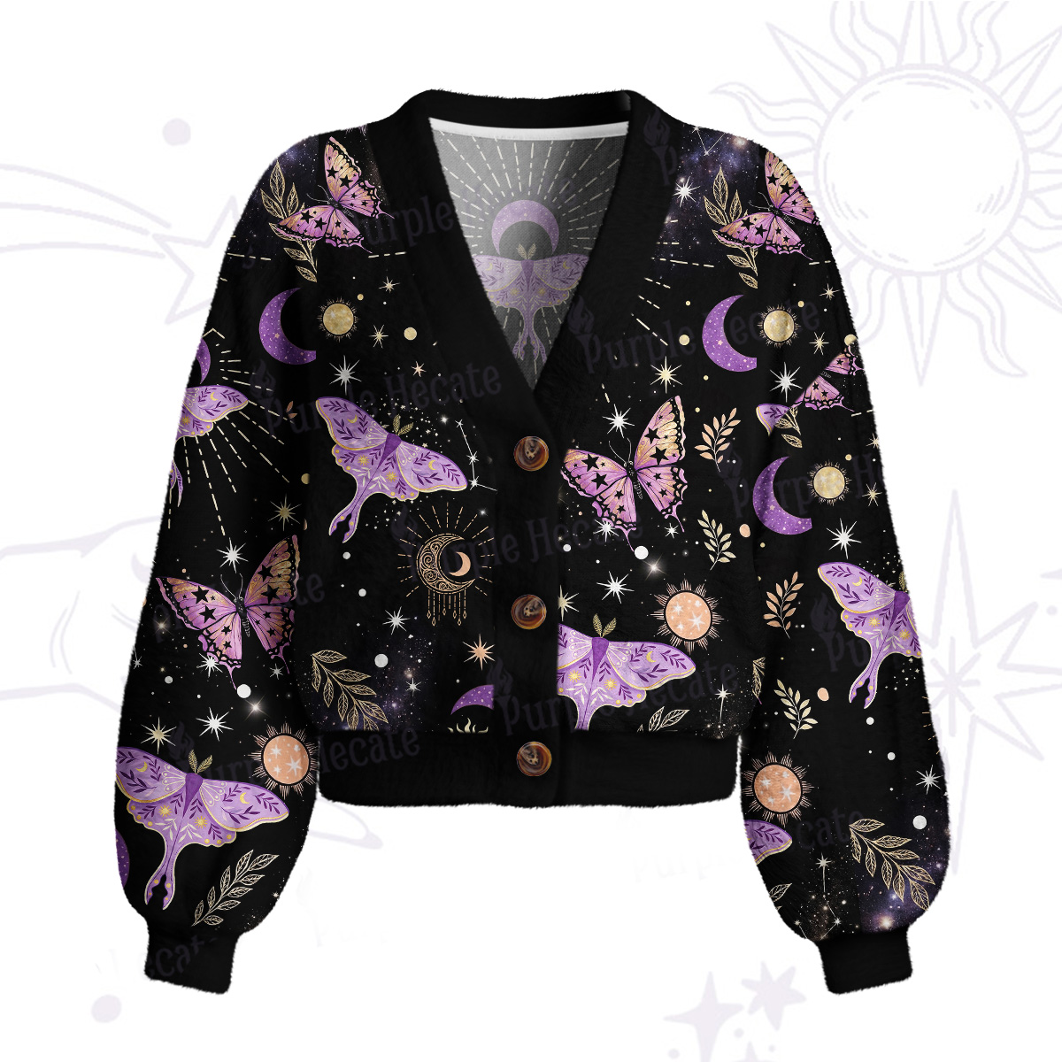Purplehecate Starry Night Lunar Moth Cardigan Sweaters
