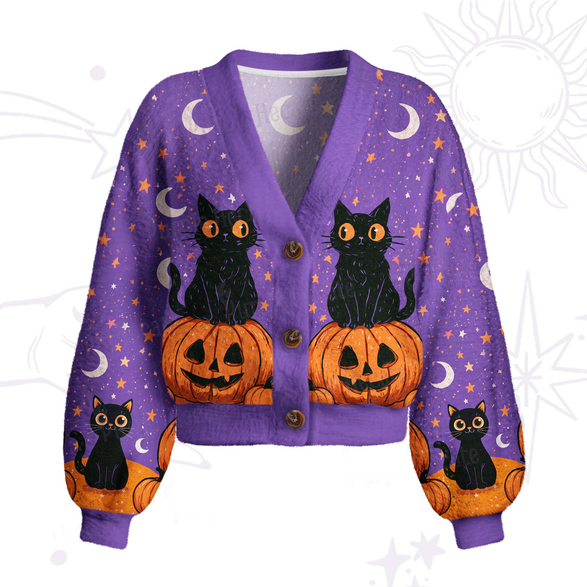 Purplehecate Halloween Black Cat Pumpkin Cardigan Sweaters