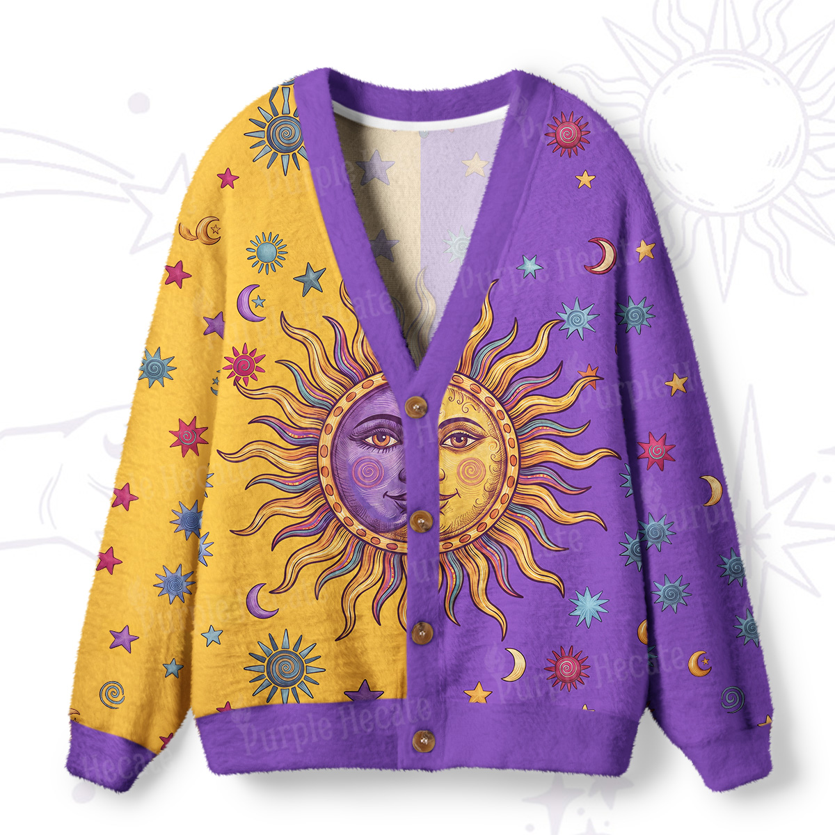 Purplehecate Mystic Sun Mix Buttoned Ugly Cardigan Sweaters