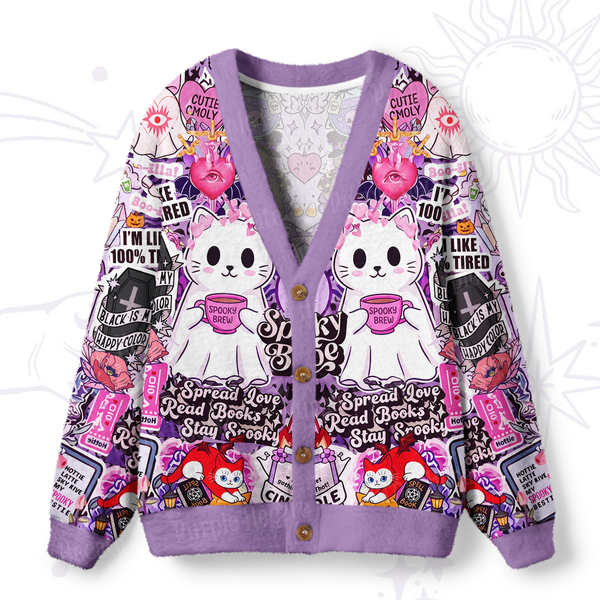 Purplehecate Lunar White Cat Forest Strappy Ugly Cardigan Sweaters