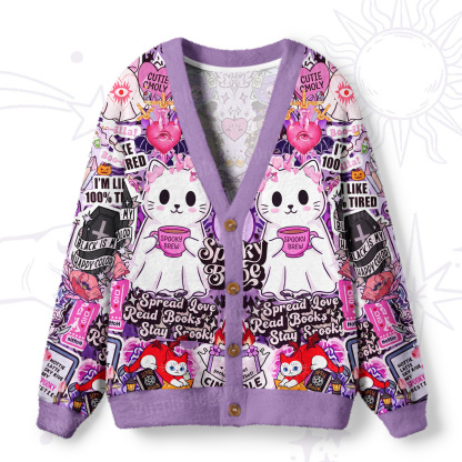Purplehecate Spooky Babe Bookish Cat Ugly Cardigan Sweaters