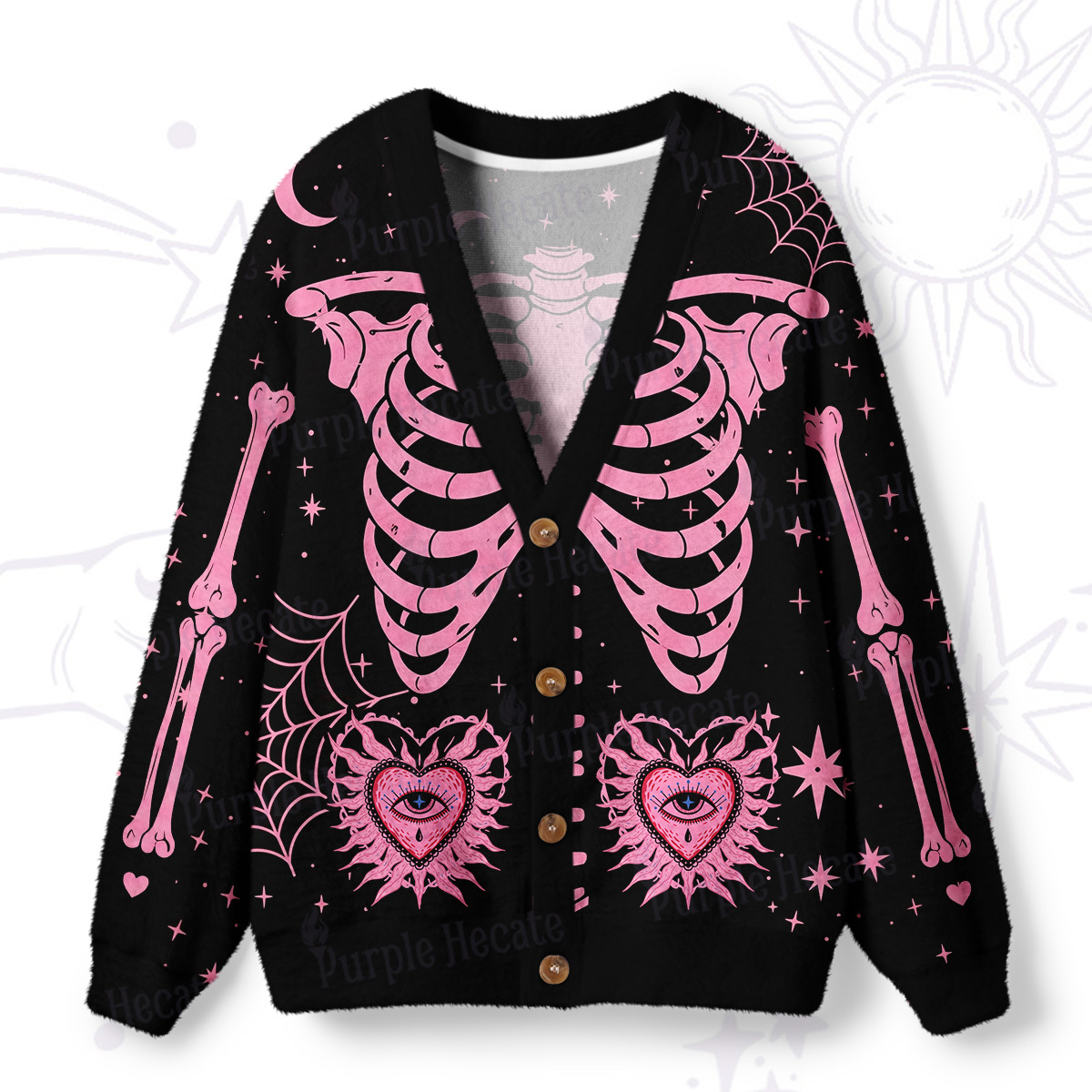 Purplehecate Lunar White Cat Forest Strappy Ugly Cardigan Sweaters
