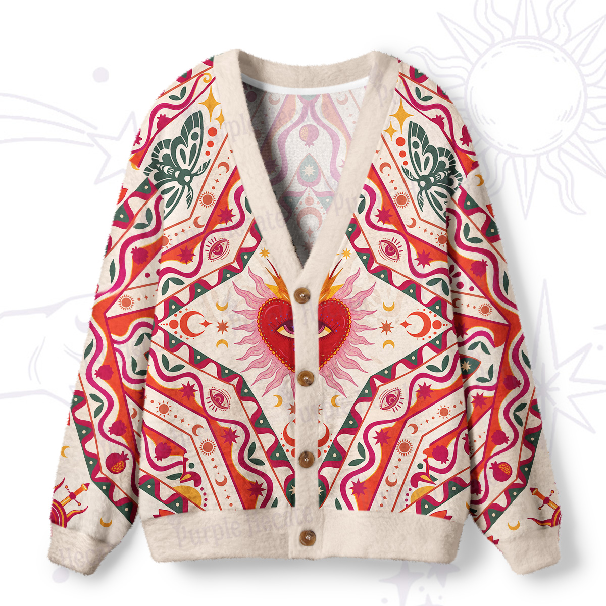 Purplehecate Psychedelic Heart Ugly Cardigan Sweaters
