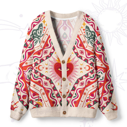 Purplehecate Psychedelic Heart Ugly Cardigan Sweaters