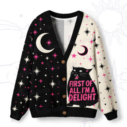 Purplehecate First Of All I'm A Delight Cat Ugly Cardigan Sweaters