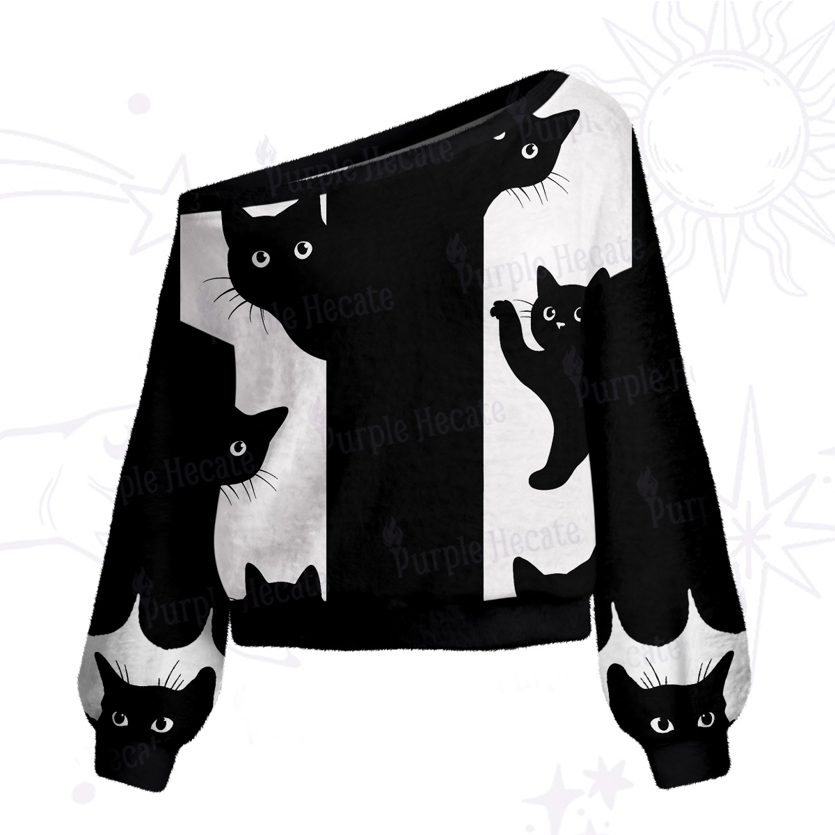 Purplehecate Peekaboo Cats One Shoulder Sweaters
