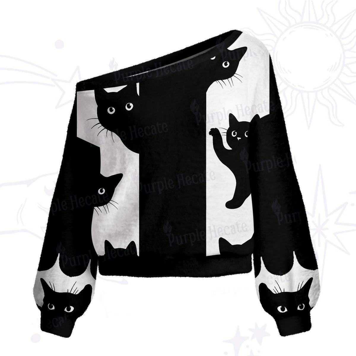 Purplehecate Peekaboo Cats One Shoulder Sweaters