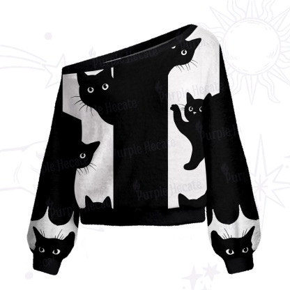 Purplehecate Peekaboo Cats One Shoulder Sweaters