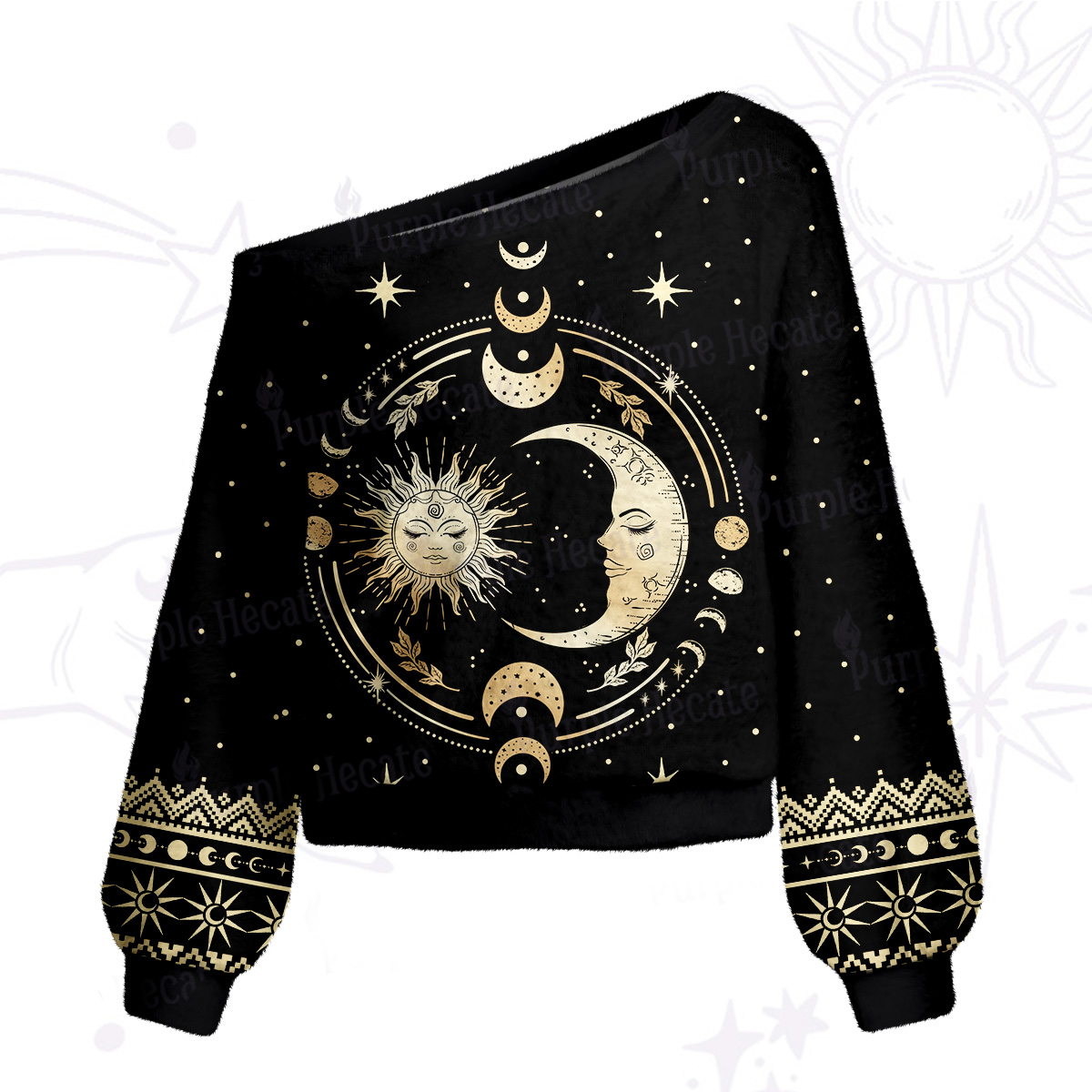 Purplehecate Celestial Sun and Moon One Shoulder Sweaters