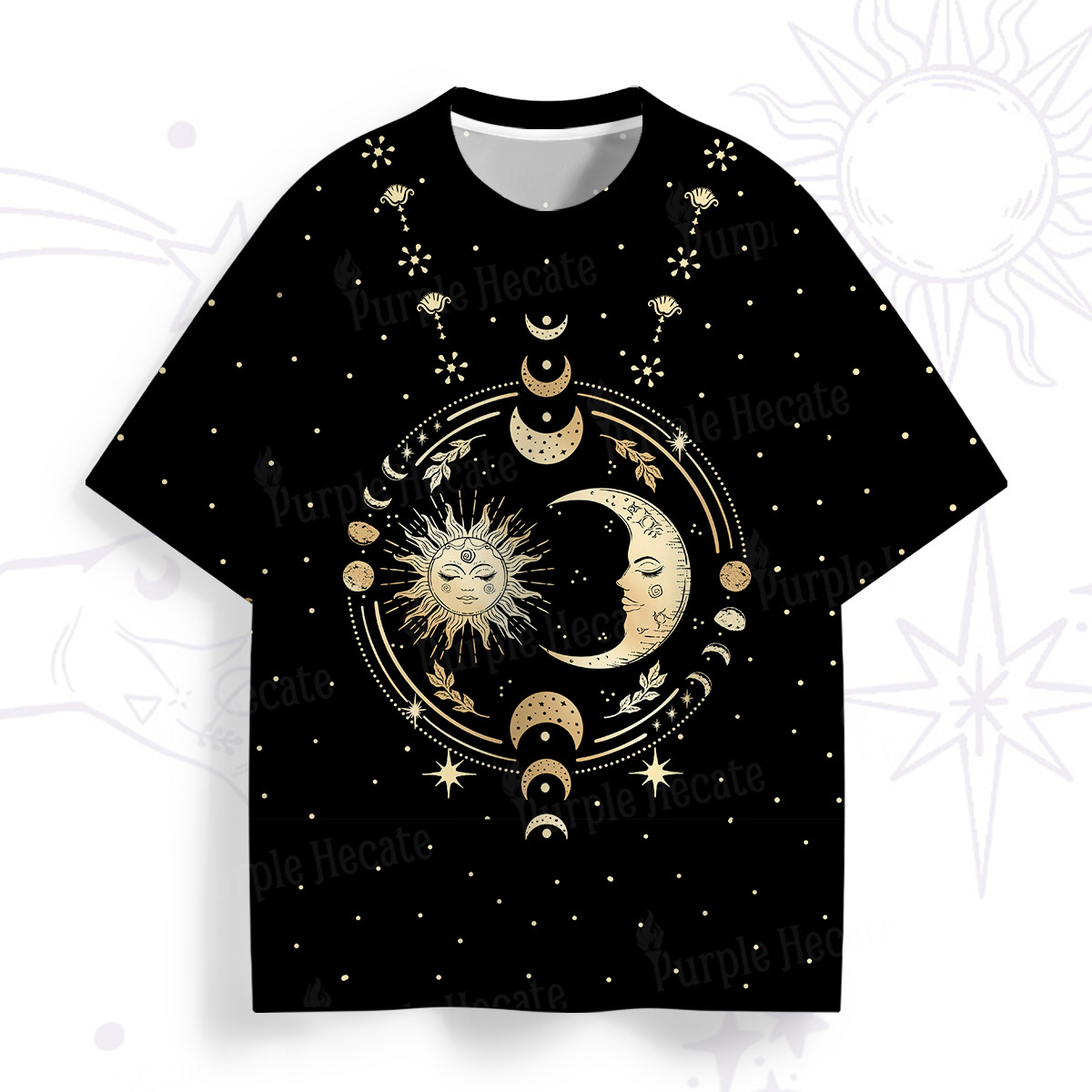Purplehecate Celestial Sun and Moon All Over Print T-Shirt
