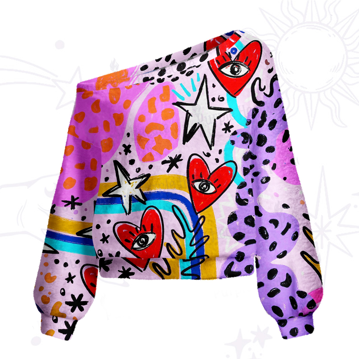 Purplehecate Cosmic Love Eyes Graffiti One Shoulder Sweaters