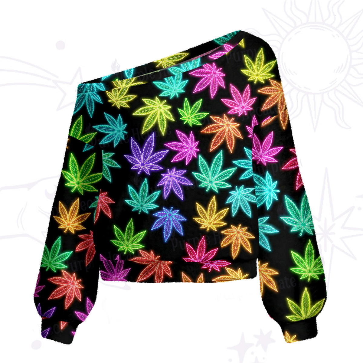 Purplehecate Trippy Weed One Shoulder Sweaters
